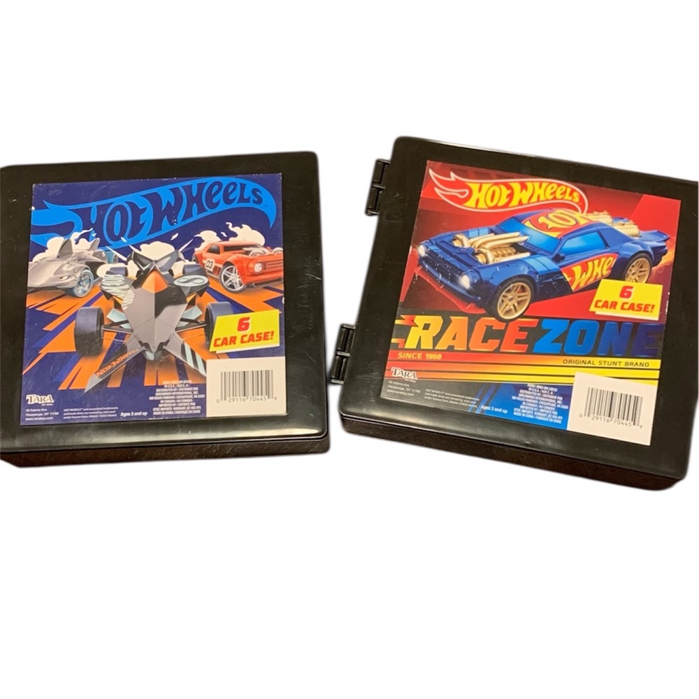 Hot Wheels Two 6-Car Carrying Cases Black Plastic Durable Storage Box‎